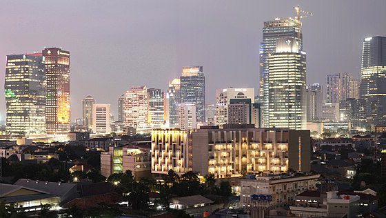 Jakarta | Image Credit: Robin Widjaja, Jakarta skyline at night -- Business District area at Jalan Jenderal Sudirman, Central Jakarta, as seen from Kuningan District, South Jakarta, Indonesia, CC BY-SA 4.0